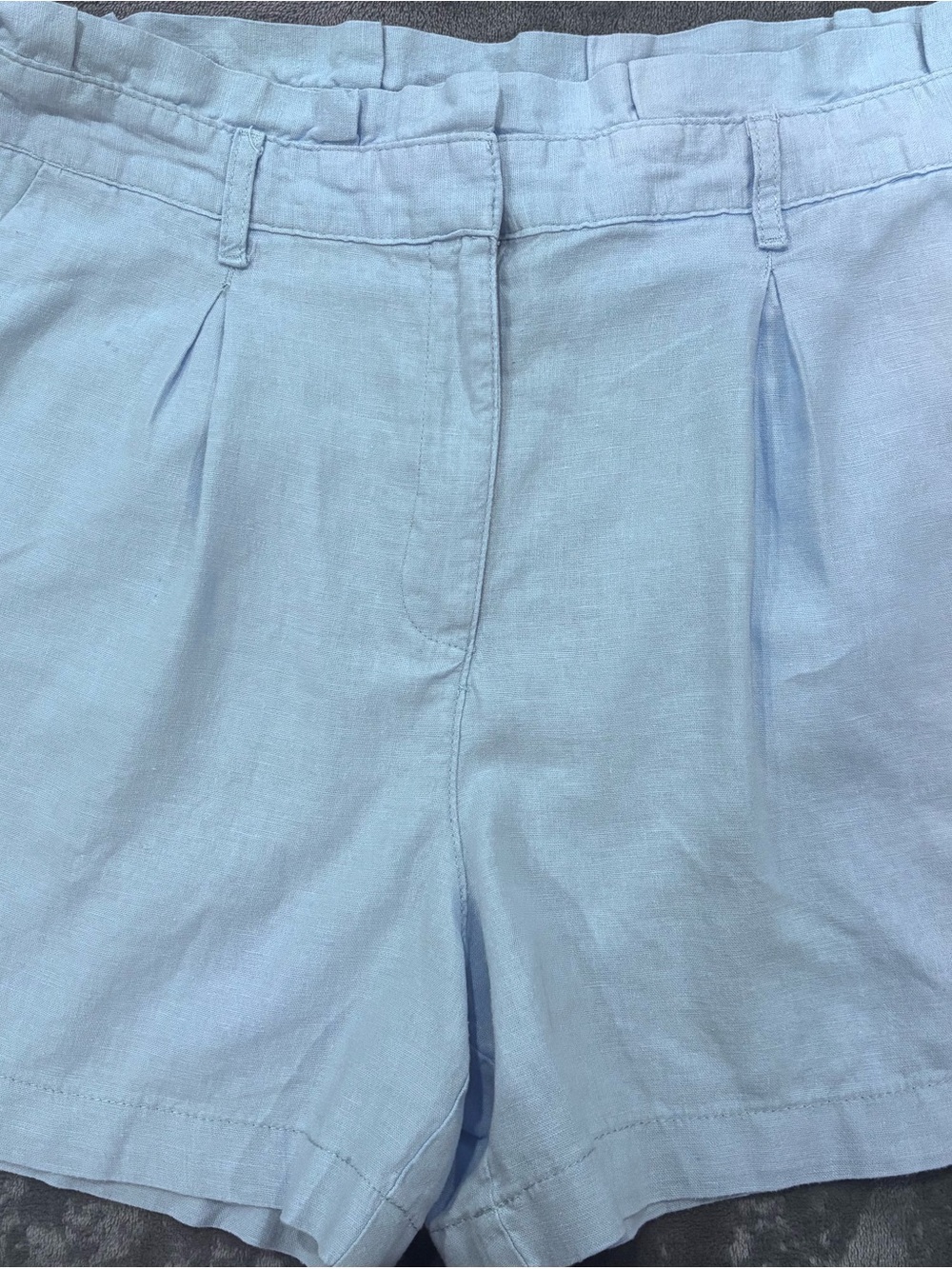 crown & ivy Light Blue Pleated Women’s Shorts with Paper Bag Waist